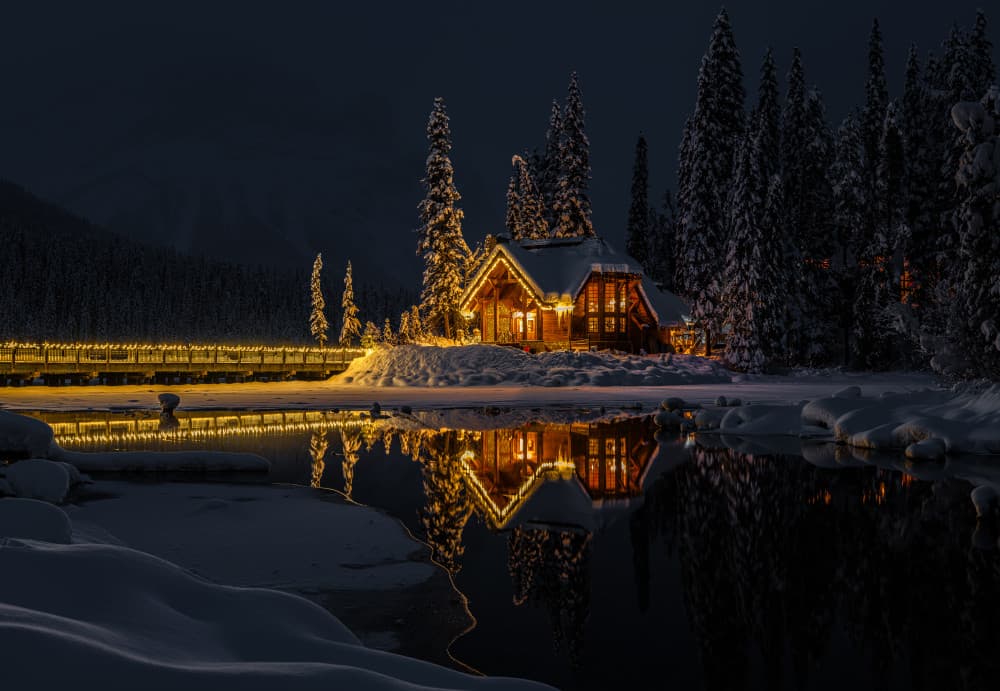 Cozy Winter Cabin Glow by Bing Yu — canvas wall art