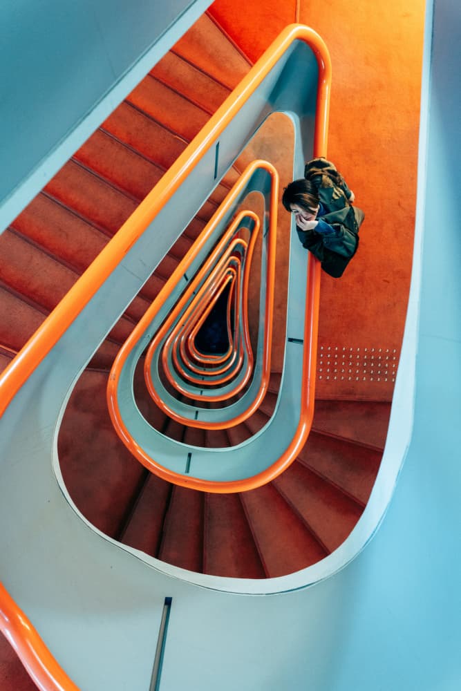 Orange Spiral Staircase by h112o1 — canvas wall art