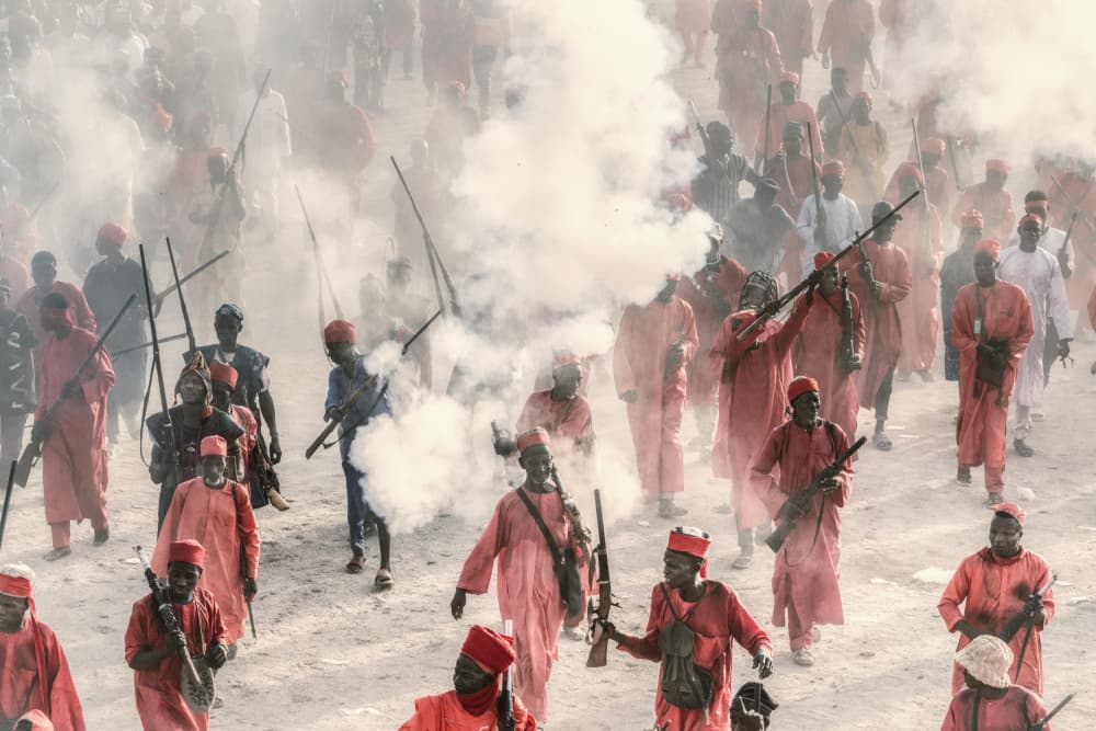Red Robes and Smoke by Trevor Cole — canvas wall art