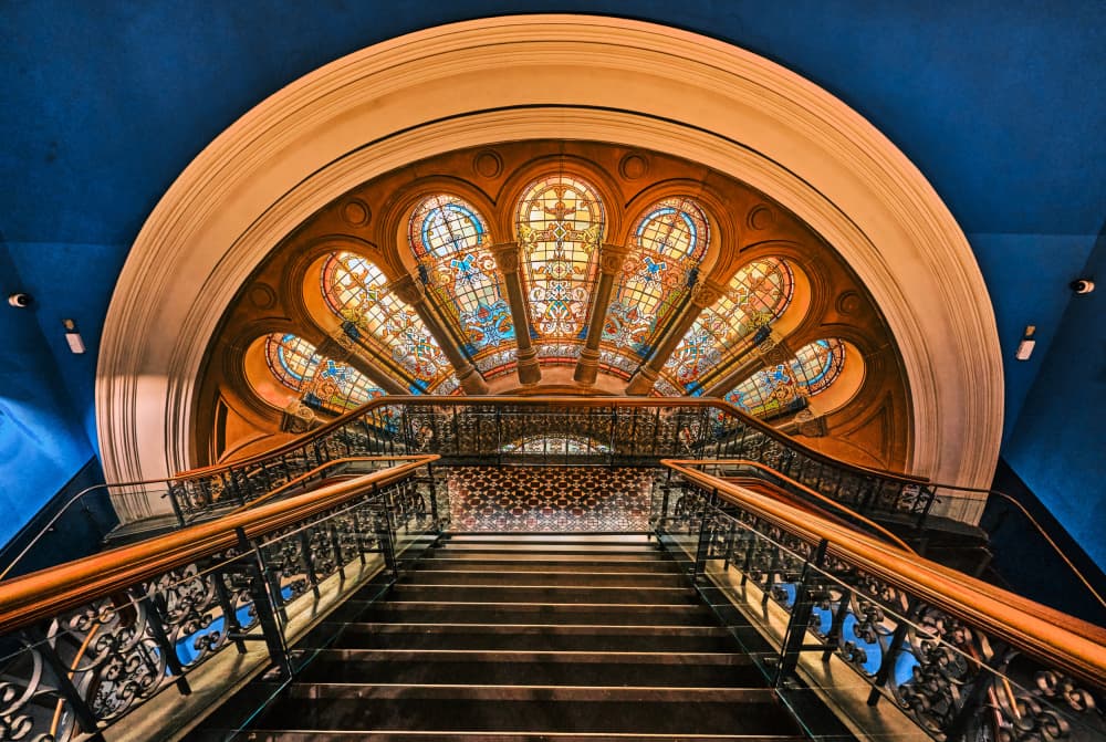 Grand Stained Glass Staircase by Avital Hershkovitz — canvas wall art