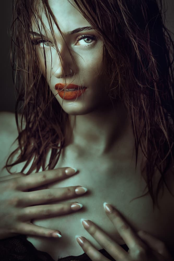 Alluring Gaze Red Lips by Hardik Pandya — canvas wall art