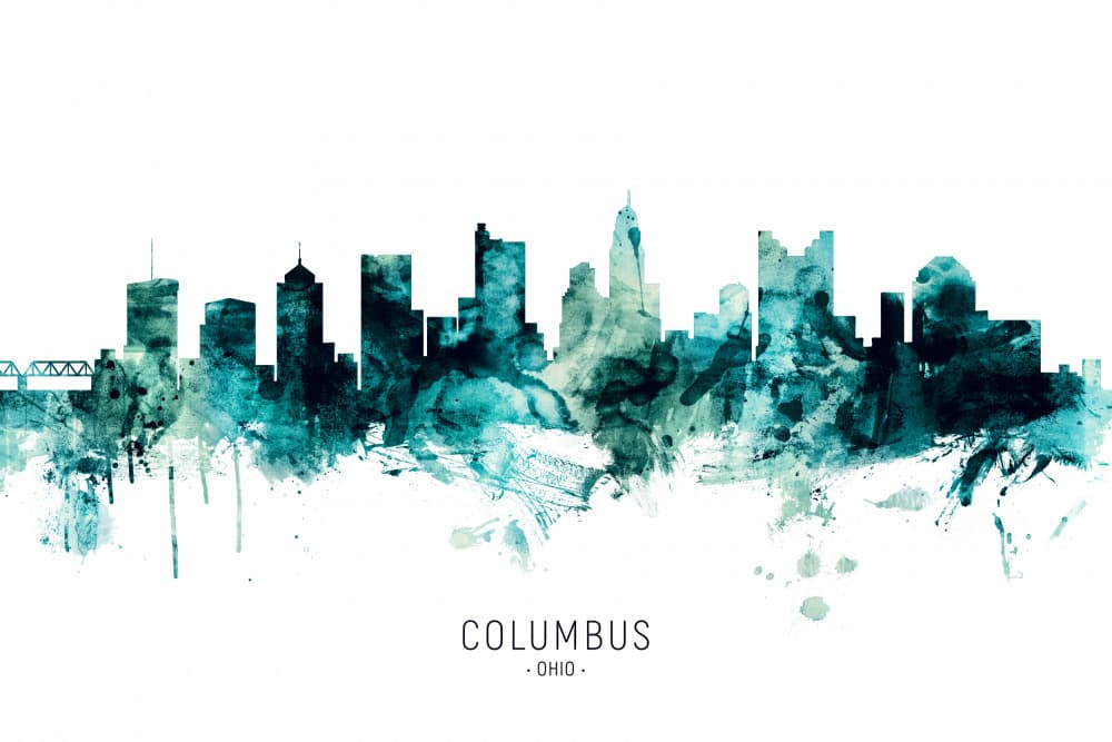 Columbus Watercolor Skyline by Michael Tompsett — canvas wall art