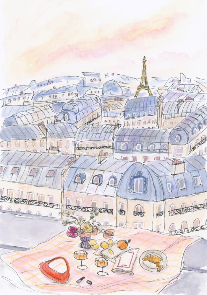 Parisian Rooftop Picnic With Eiffel Tower Views by Katharina Puritscher — canvas wall art