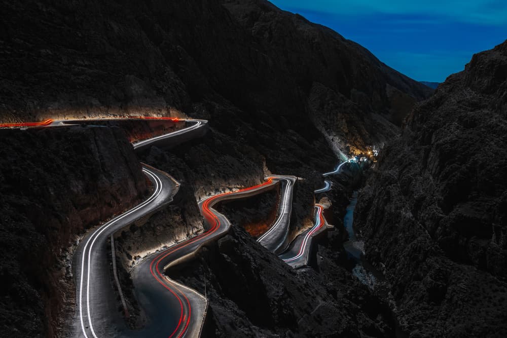 Mountain Road Light Trails by Rainer Inderst — canvas wall art