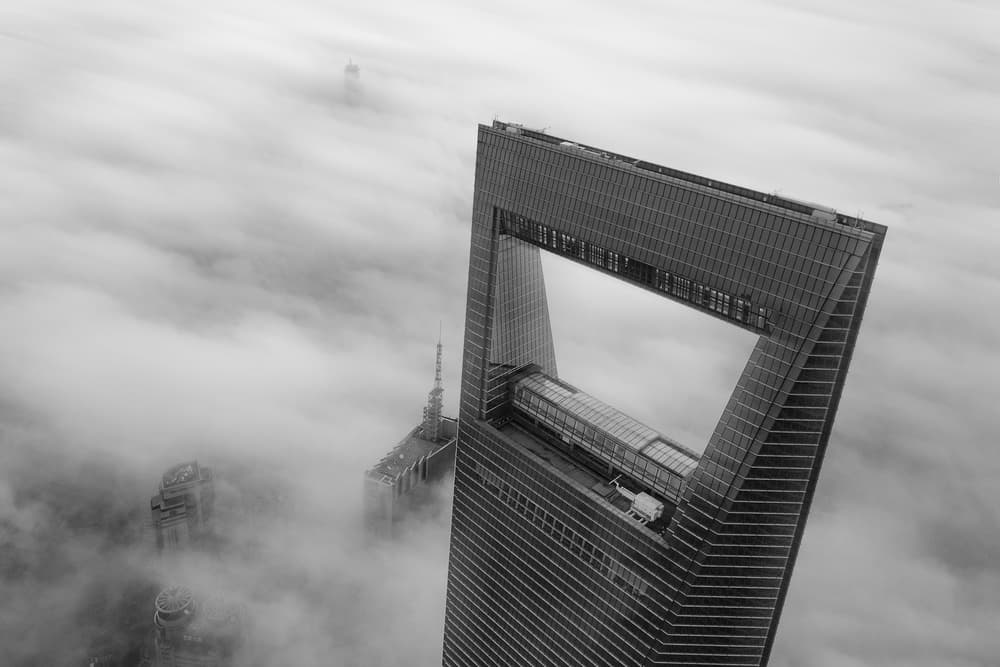 Modern Skyscraper Fog by Bingo Z — canvas wall art
