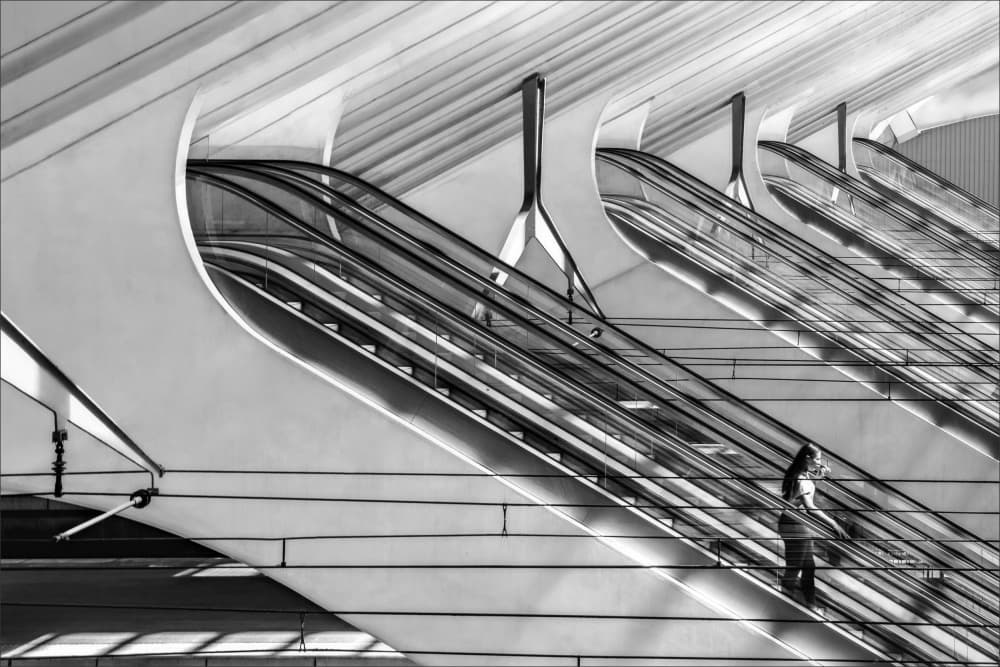 Solitary Escalator Journey by Gilbert Claes — canvas wall art
