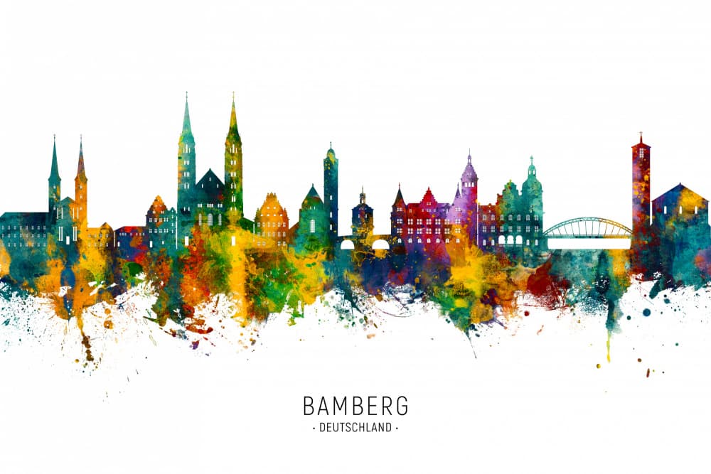 Bamberg Watercolor Skyline by Michael Tompsett — canvas wall art