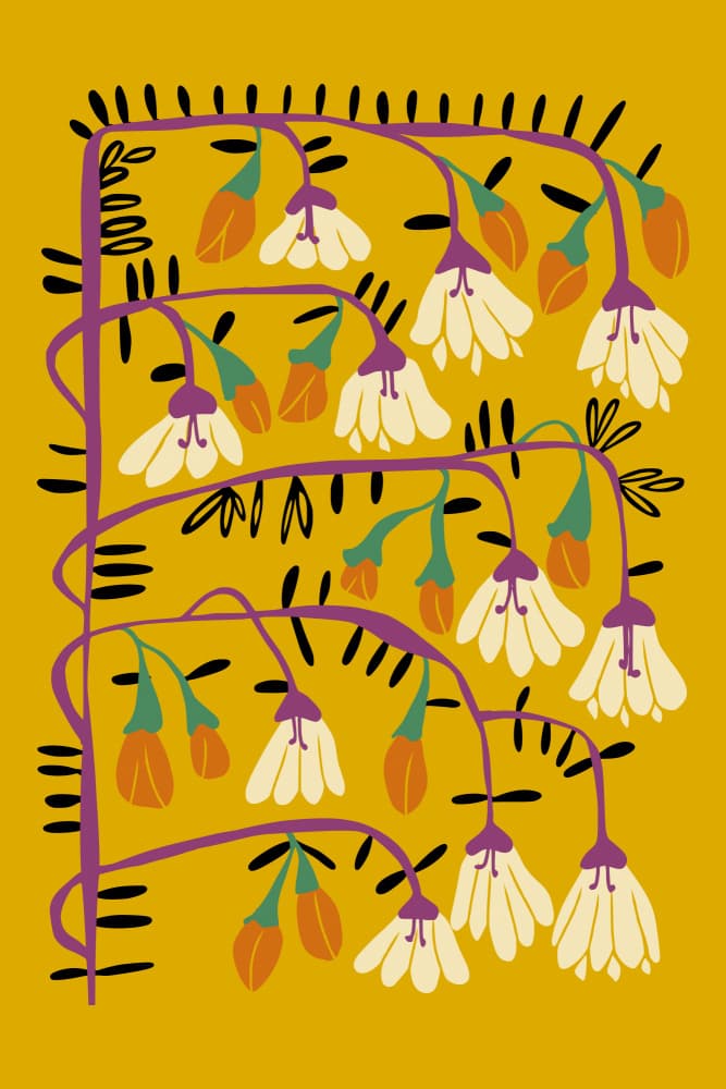 Golden Bell Flowers by Annick — canvas wall art