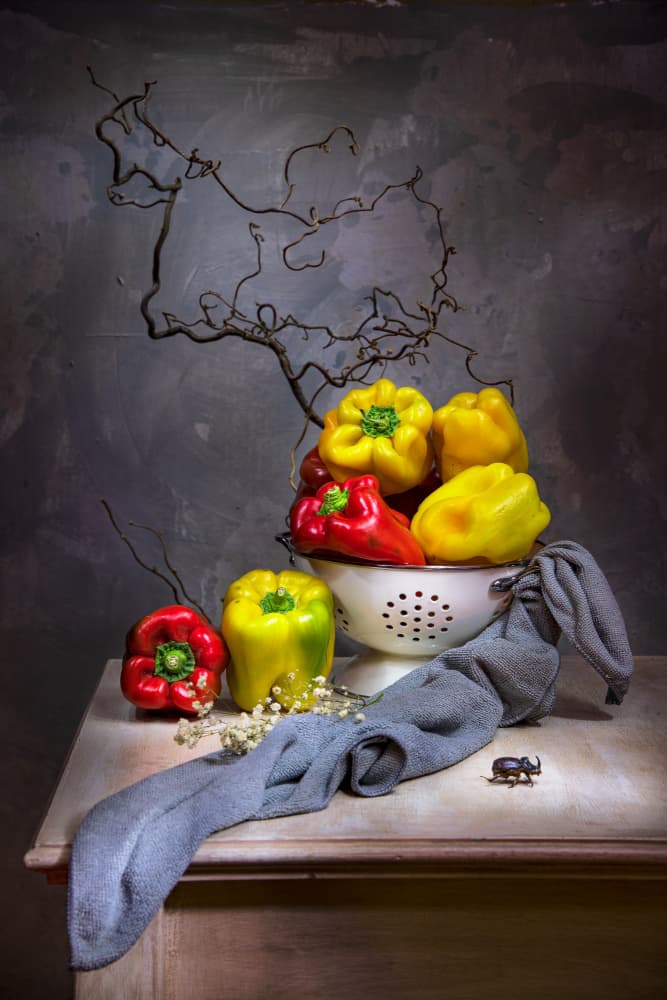 Colorful Peppers Still Life by Felice Angelino — canvas wall art