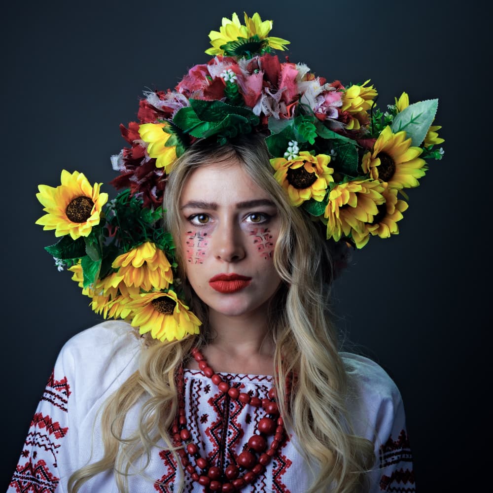 Ukrainian Flower Crown Portrait by David Bennion — canvas wall art