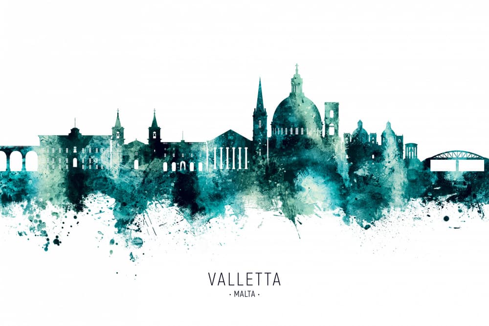 Valletta Watercolor Skyline by Michael Tompsett — canvas wall art