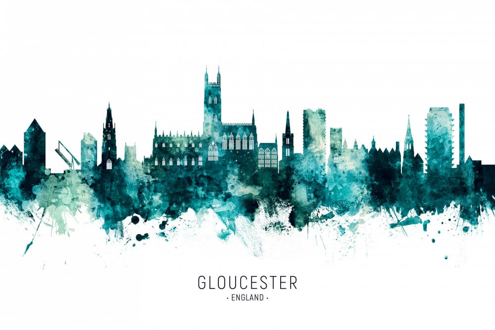Gloucester Watercolor Skyline by Michael Tompsett — canvas wall art