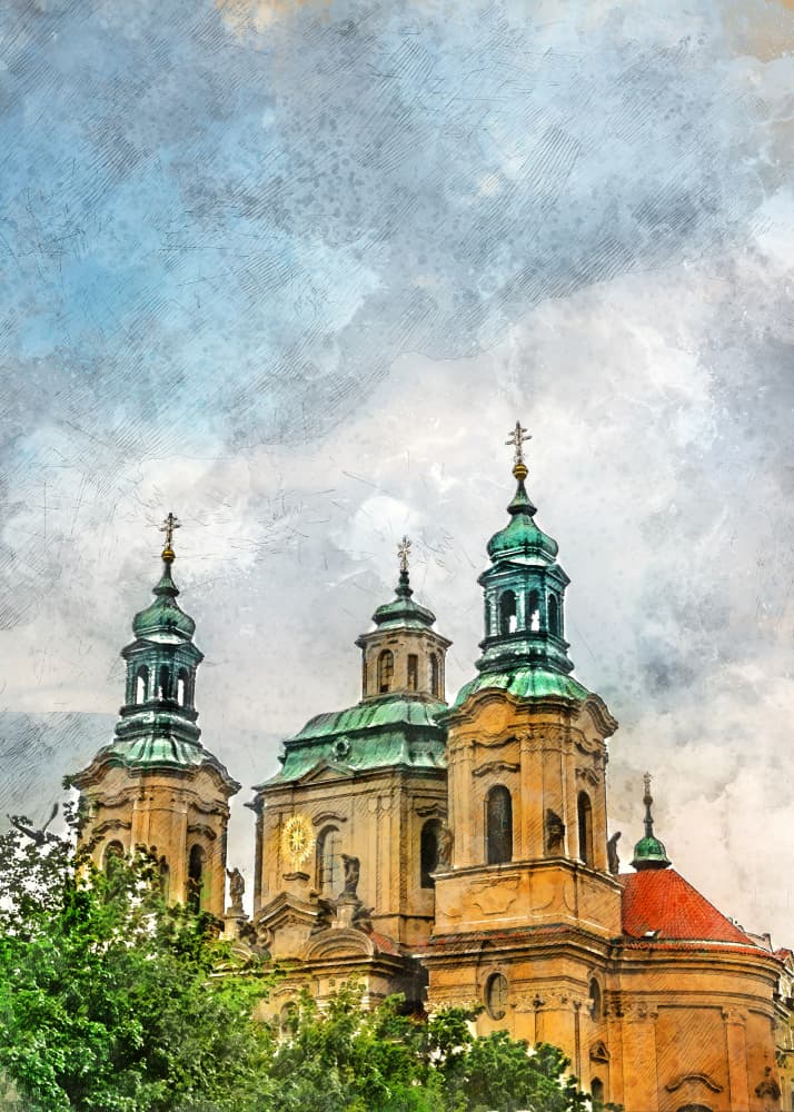 Historic Prague Spires by Justyna Jaszke — canvas wall art