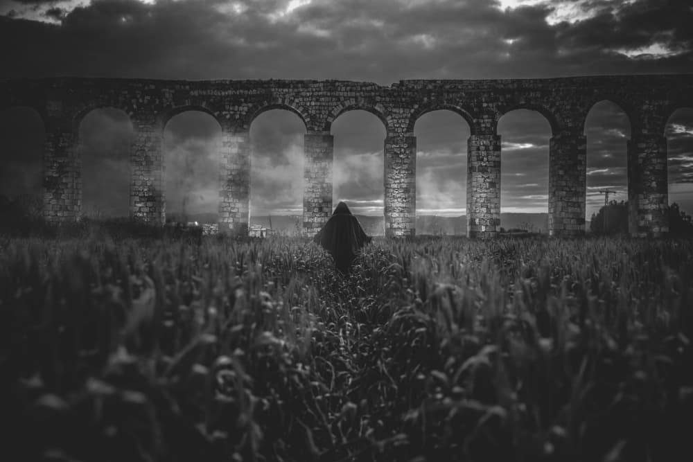 Shadow Figure Aqueduct by Sharon Levy — canvas wall art