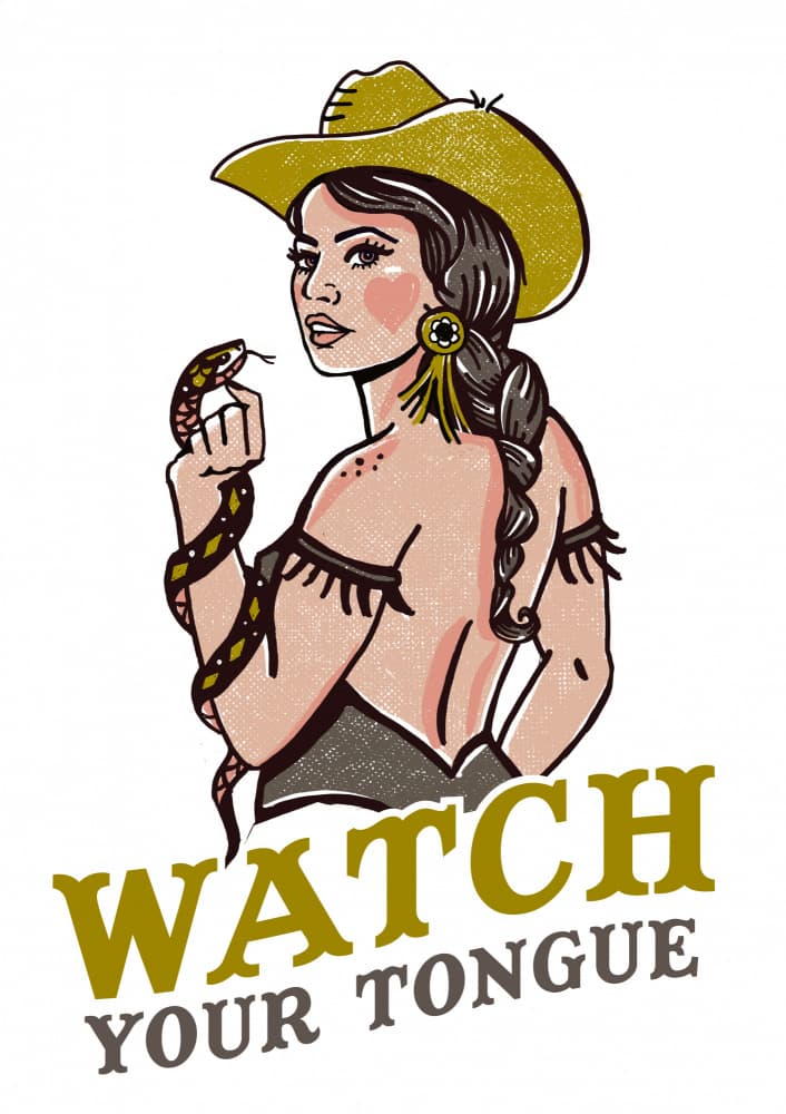 Watch Your Tongue Badass Pin-Up Cowgirl &amp; Rattlesnake by The Whiskey Ginger — canvas wall art