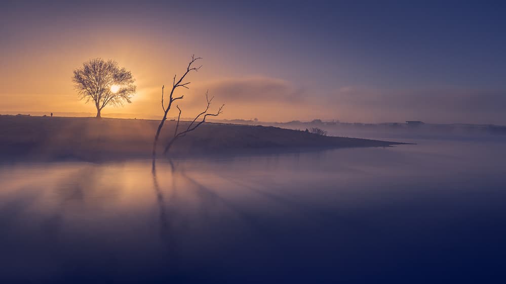 Misty Lake Sunrise by Manuel Ponce Luque — canvas wall art