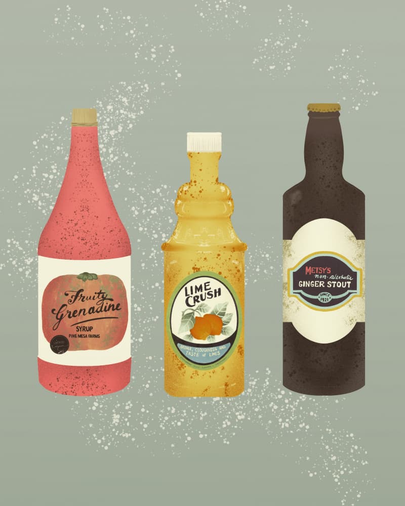 Vintage Drink Bottles by Yami SM — canvas wall art