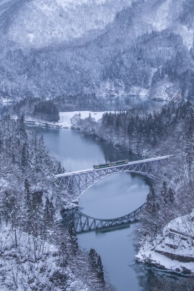 Winter Train Bridge by Juri Aoki — canvas wall art