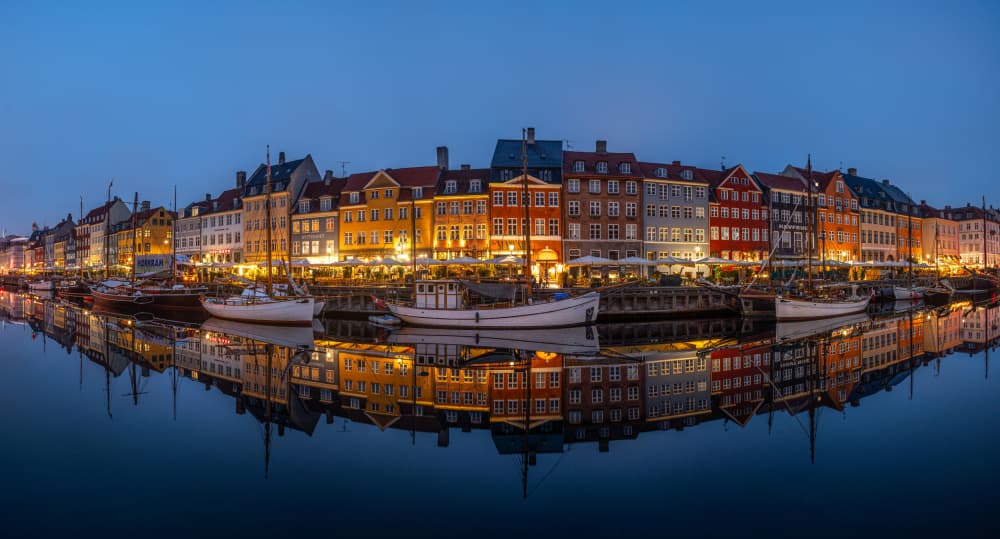 Colorful Nyhavn Evening by April Xie — canvas wall art