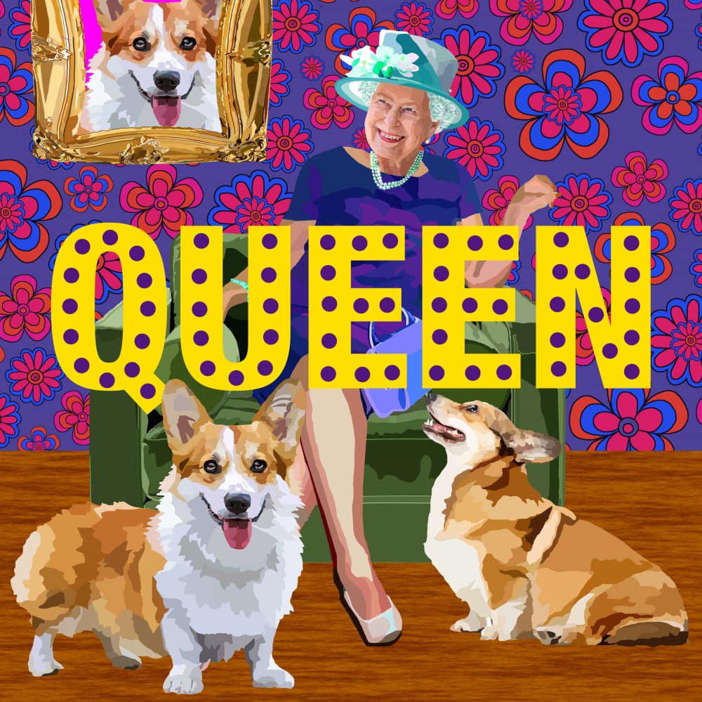 Pop Art Queen Corgis by Lynnda Rakos — canvas wall art