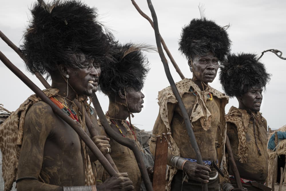 Tribal Men with Spears by Elena Molina — canvas wall art