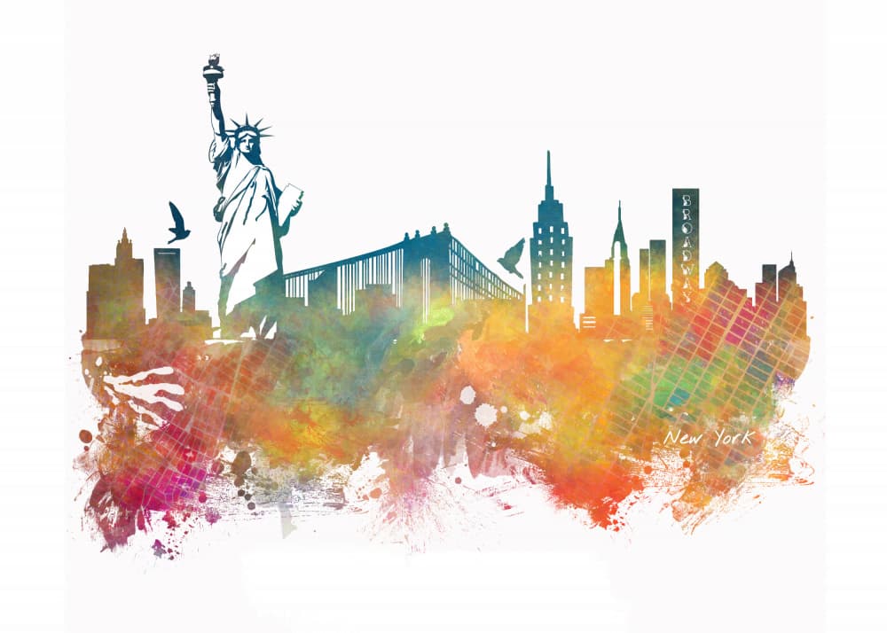Colorful New York Skyline by Justyna Jaszke — canvas wall art