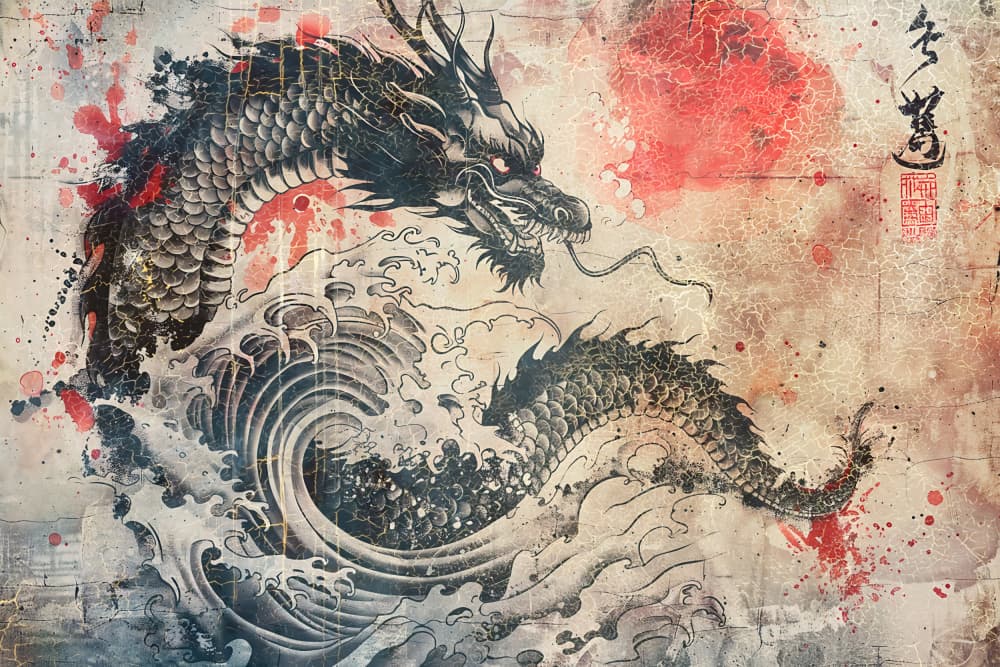 Japanese Dragon Waves by Rafal Kulik — canvas wall art