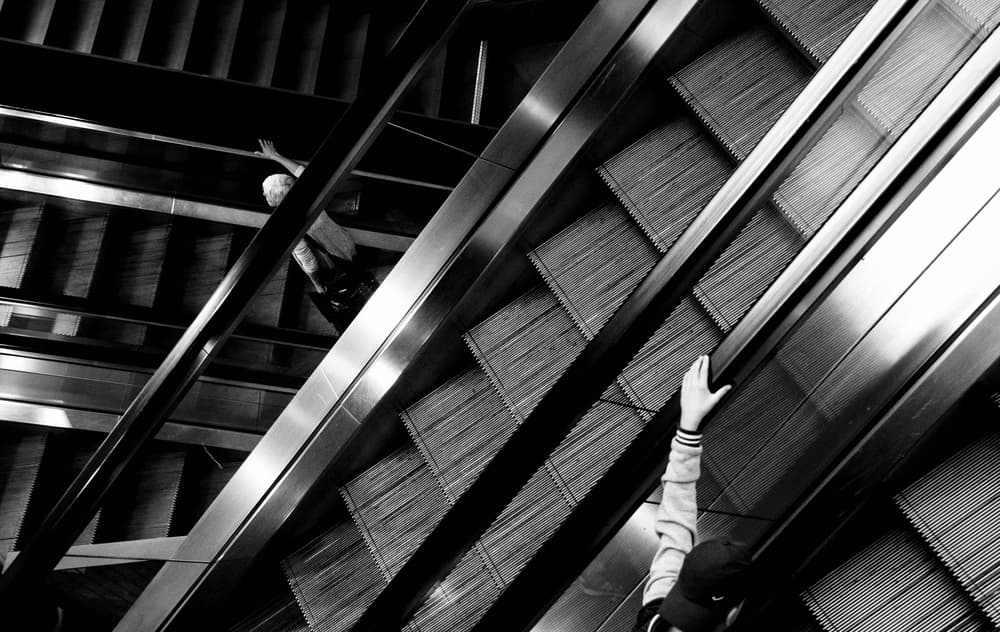 Upward Escalator Journey by Jef Flour — canvas wall art