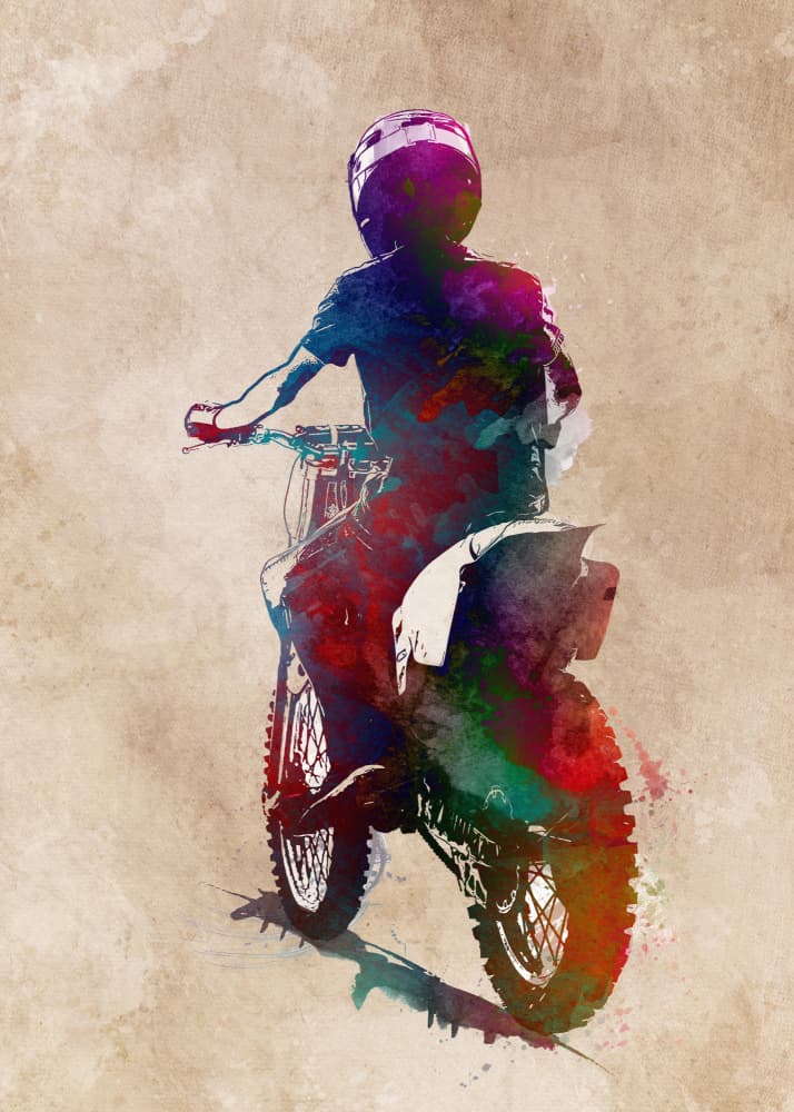 Colorful Motocross Rider by Justyna Jaszke — canvas wall art