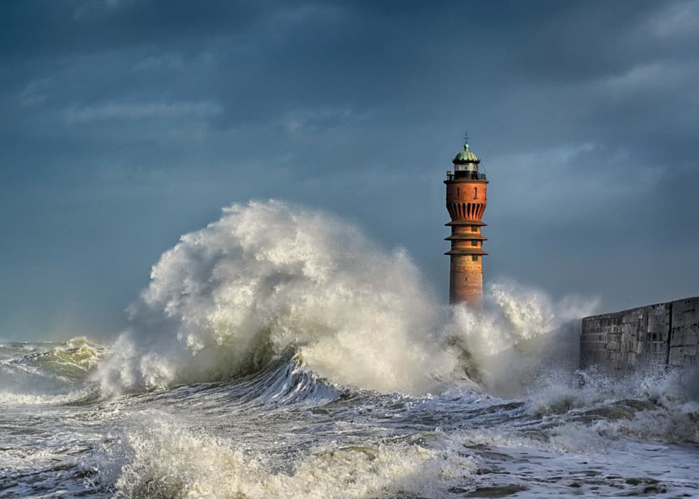 Stormy Lighthouse Waves by Stéphane Pecqueux — canvas wall art