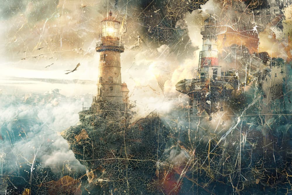 Mystical Cliff Lighthouses by Rafal Kulik — canvas wall art