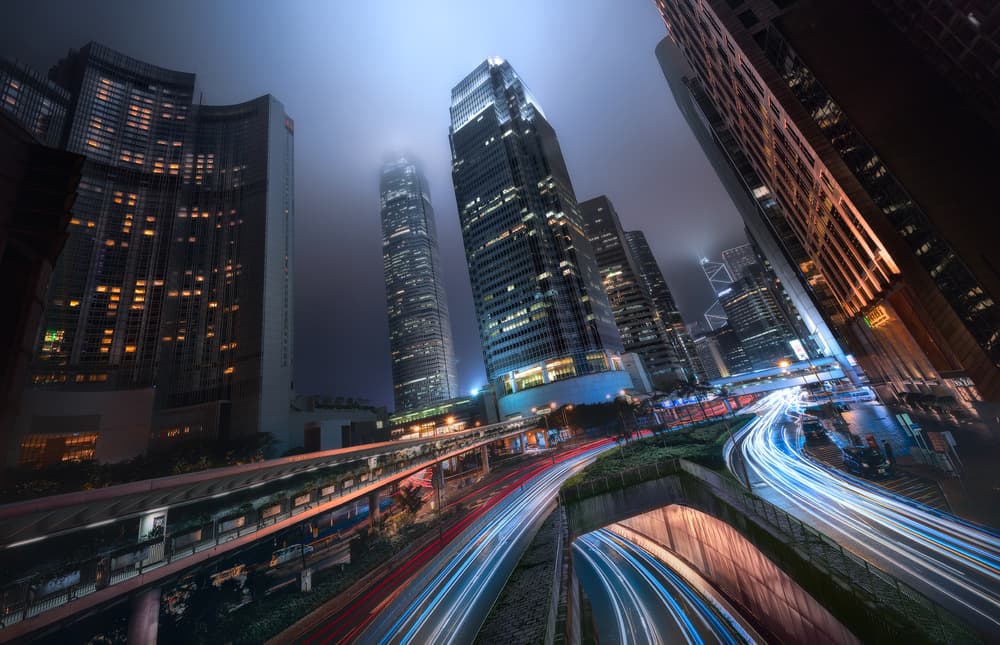 Vibrant City Night Trails by Jesús M. García — canvas wall art
