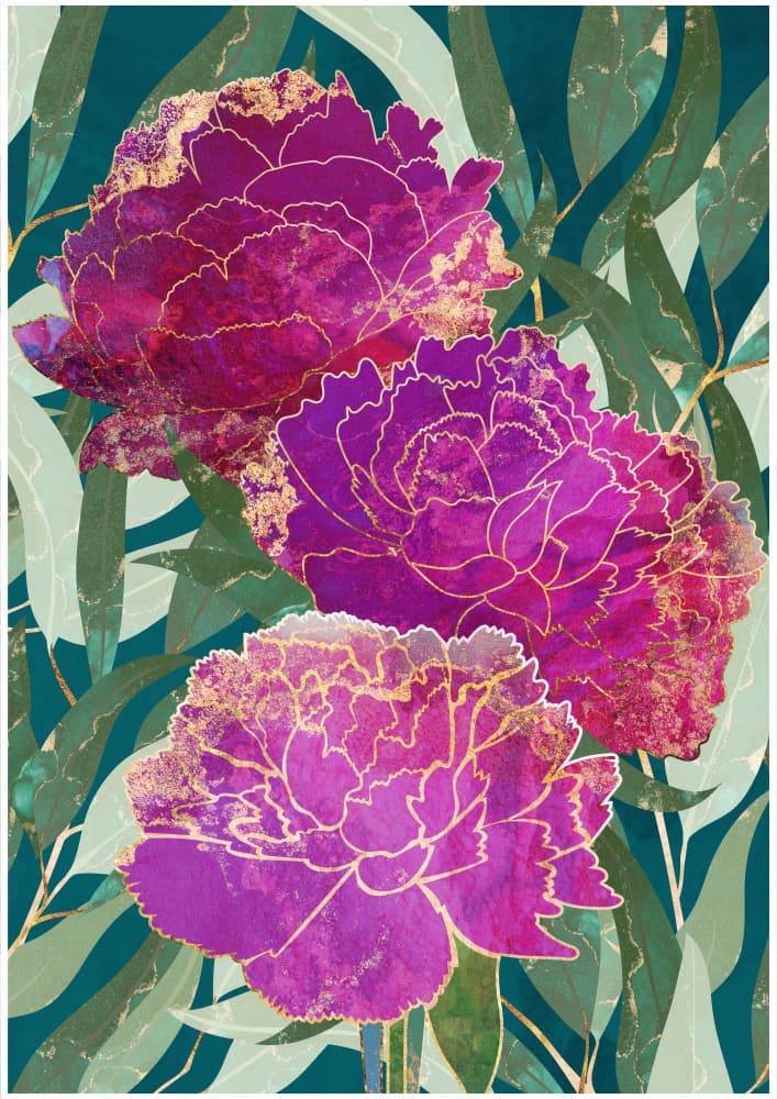 Golden Magenta Blooms by Sarah Manovski — canvas wall art