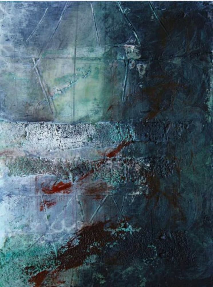 Moody Blue Green Abstract by Deb Chaney — canvas wall art