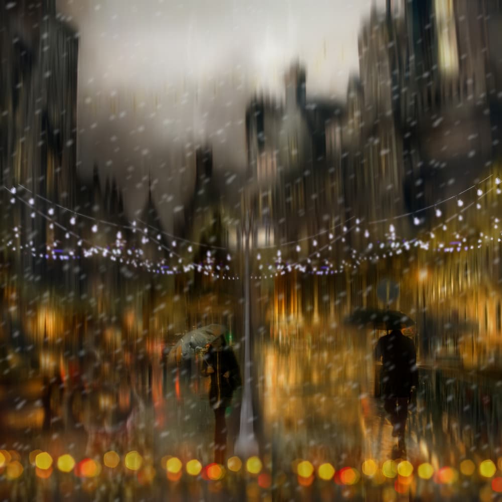 Winter City Night Lights by Ewa Całkosińska-Kajzer — canvas wall art