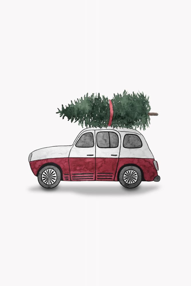 Vintage Christmas Tree Car by Karen Menzenbach — canvas wall art