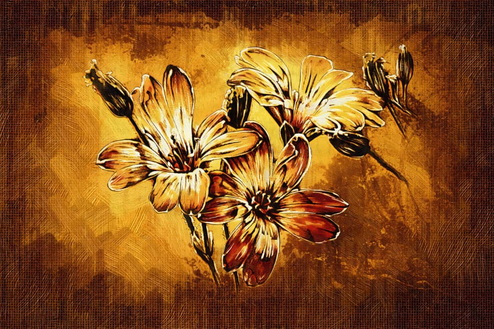Warm Gold Flowers by Rafal Kulik — canvas wall art