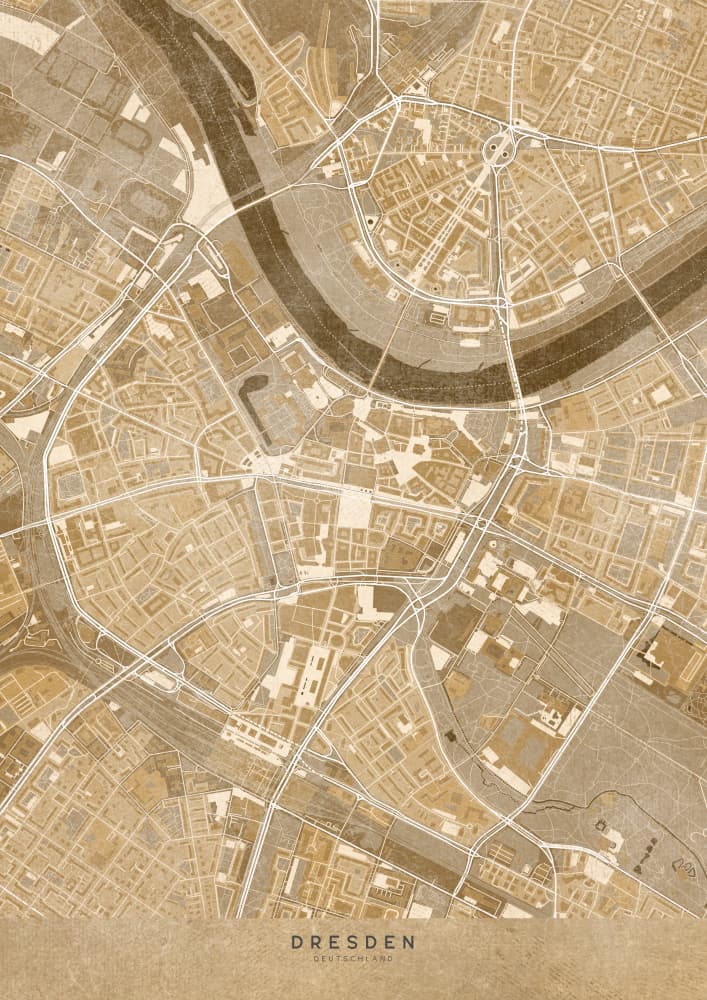 Vintage Dresden City Map by Rosana Laiz Blursbyai — canvas wall art