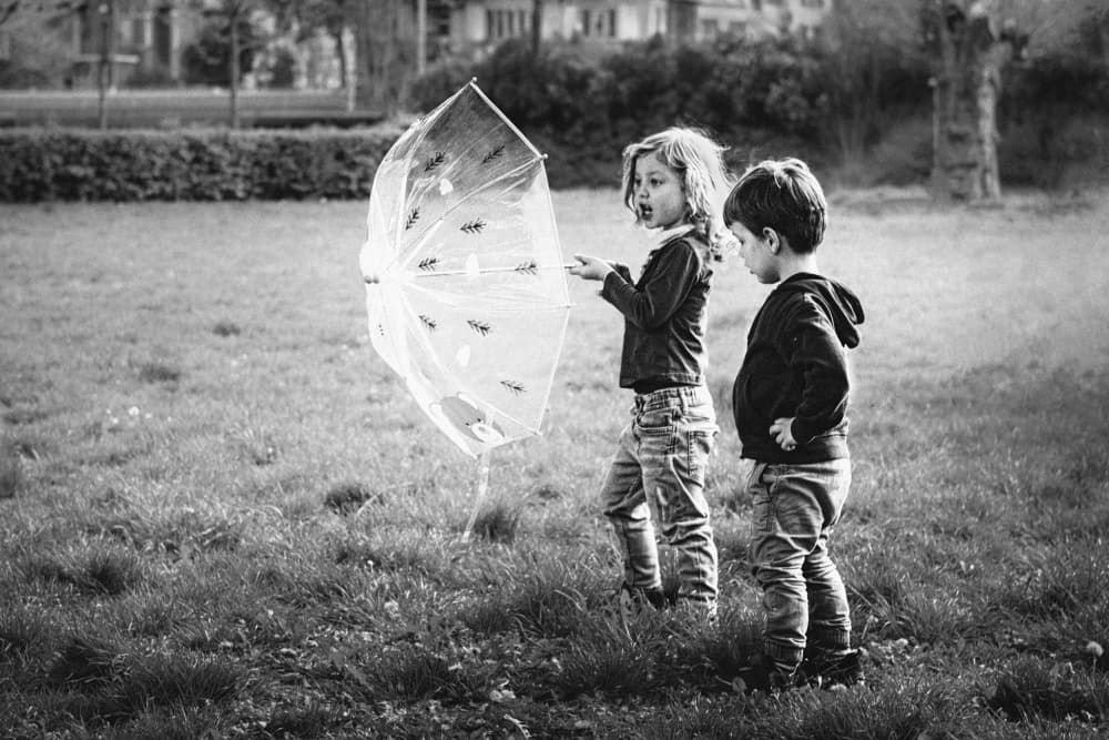 Curious Kids Open Umbrella by Eiji Yamamoto — canvas wall art