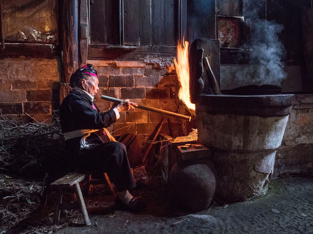 Elder Smokes Long Pipe by Shin Woo Ryu — canvas wall art