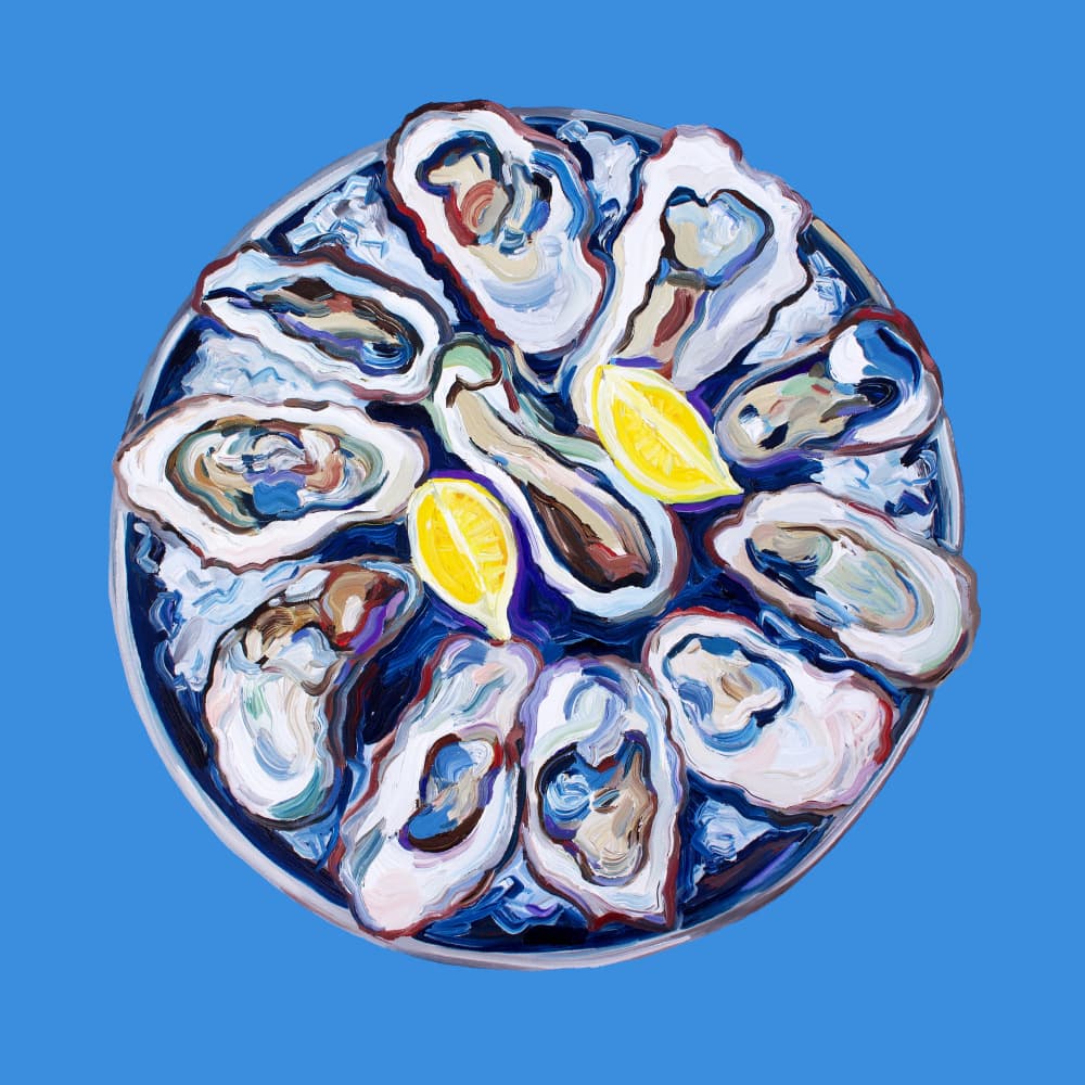 Fresh Oysters on Blue by Alice Straker — canvas wall art