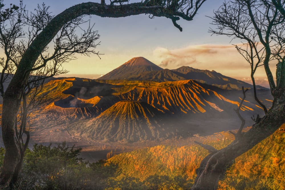 Golden Volcano Sunrise by Youqin Cao — canvas wall art