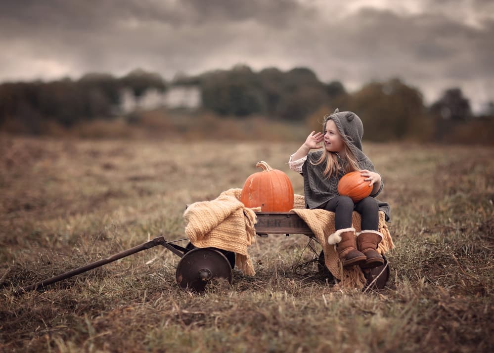 Cozy Autumn Pumpkin Girl by Annie Whitehead — canvas wall art