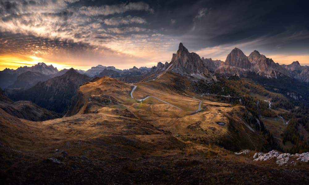 Dramatic Mountain Sunset by Karol Nienartowicz — canvas wall art