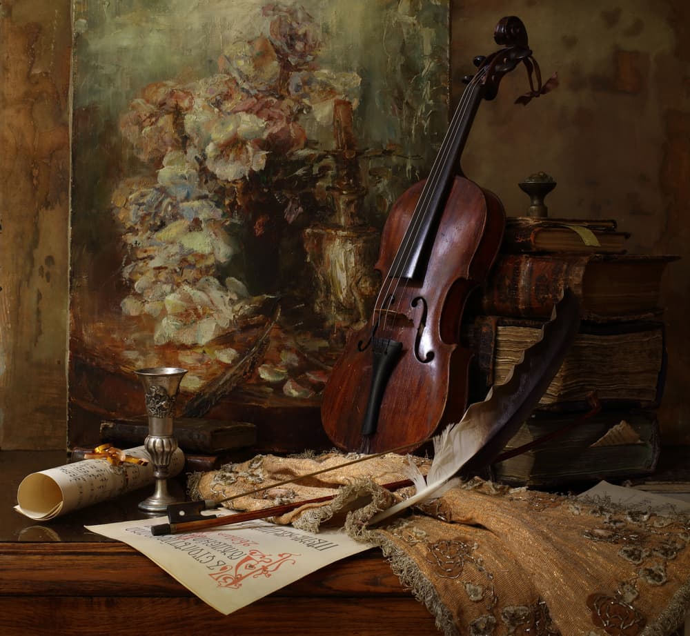Scholarly Music Still Life by Andrey Morozov — canvas wall art