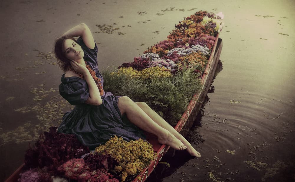 Dreamy Woman Floral Boat by kenp — canvas wall art