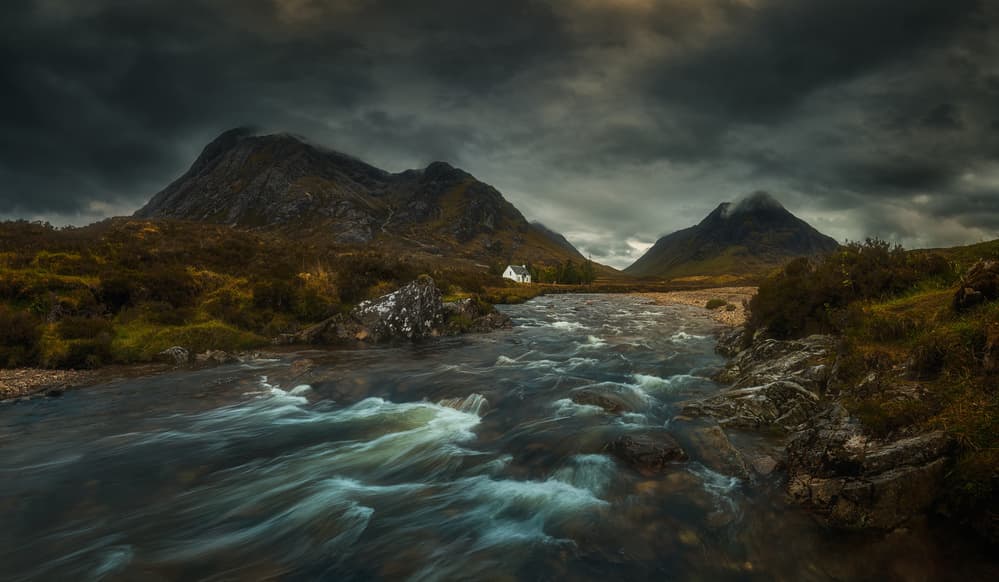 Moody Mountain River House by Tomasz Rojek — canvas wall art