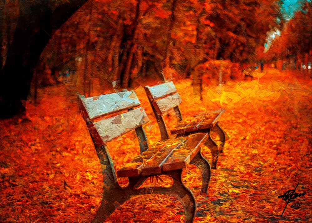 Quiet Autumn Benches by Osvaldo Russo — canvas wall art