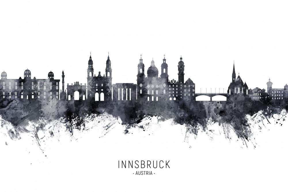 Innsbruck Watercolor Skyline by Michael Tompsett — canvas wall art