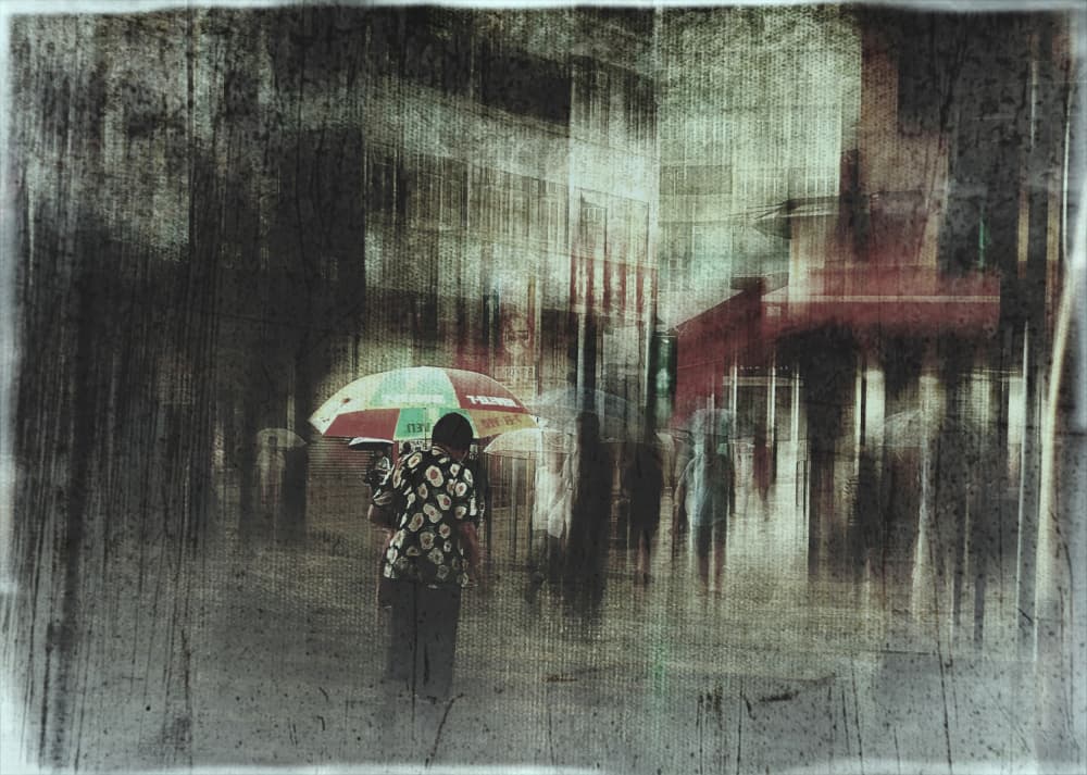 Rainy City Stroll by Lammakmak — canvas wall art